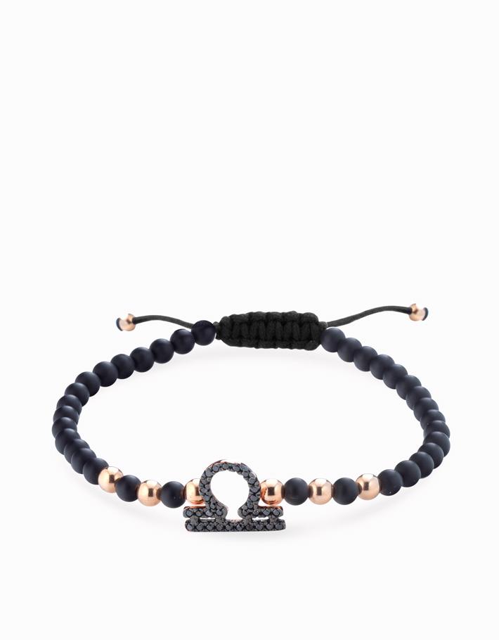 Bracciale simbolo segno zodiacale in diamanti neri e sfere in onice e oro rosa Dalù Gioielli BILANCIA 