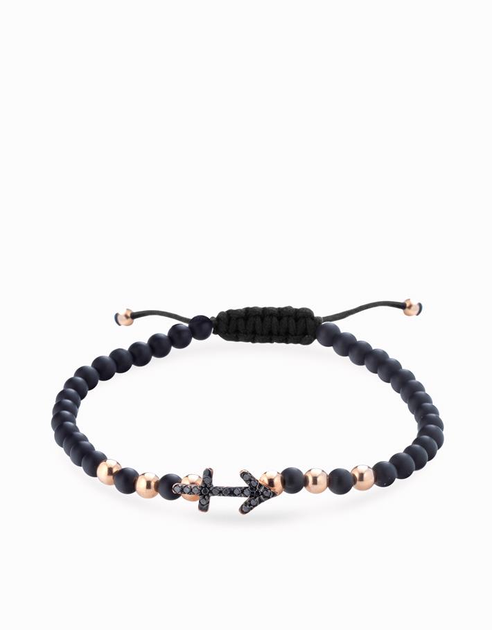Bracciale simbolo segno zodiacale in diamanti neri e sfere in onice e oro rosa Dalù Gioielli SAGITTARIO 