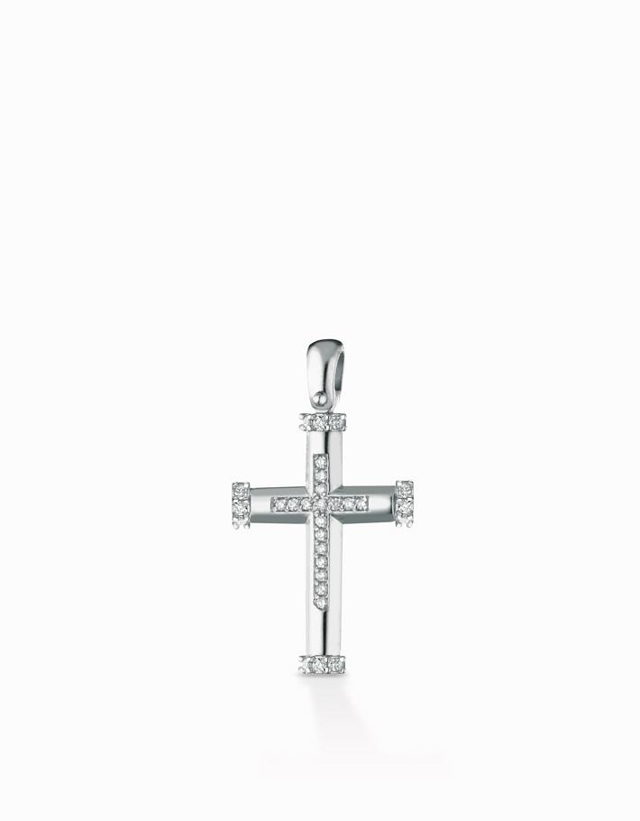 Ciondolo a croce grande modello maschile in oro bianco con diamanti Dalù Gioielli 
