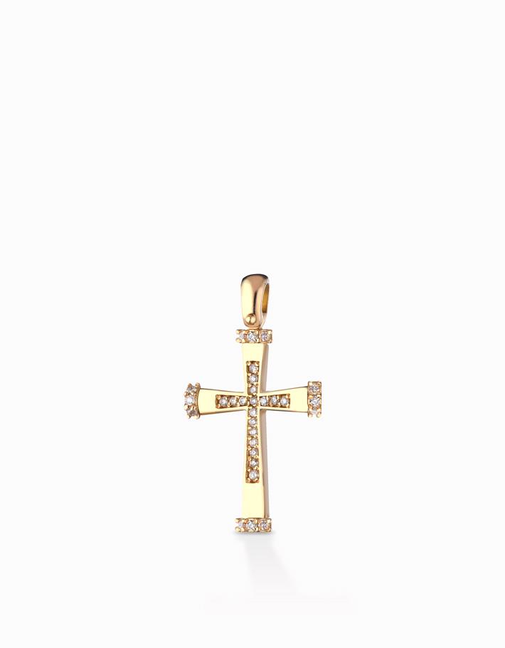 Ciondolo a croce grande modello maschile in oro giallo e diamanti Dalù Gioielli 