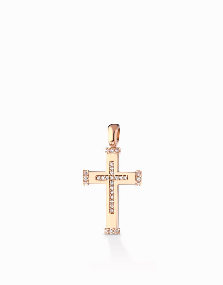 Ciondolo a croce piatta grande modello maschile in oro rosa con diamanti Dalù Gioielli 