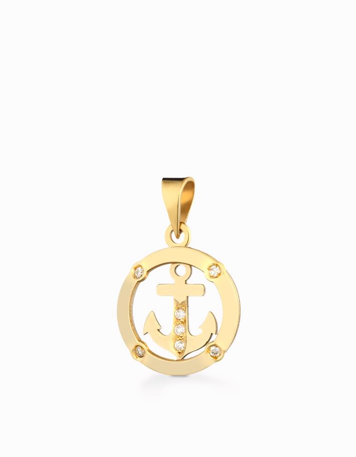 Ciondolo con ancora a cerchio in oro giallo e diamanti Dalù Gioielli 