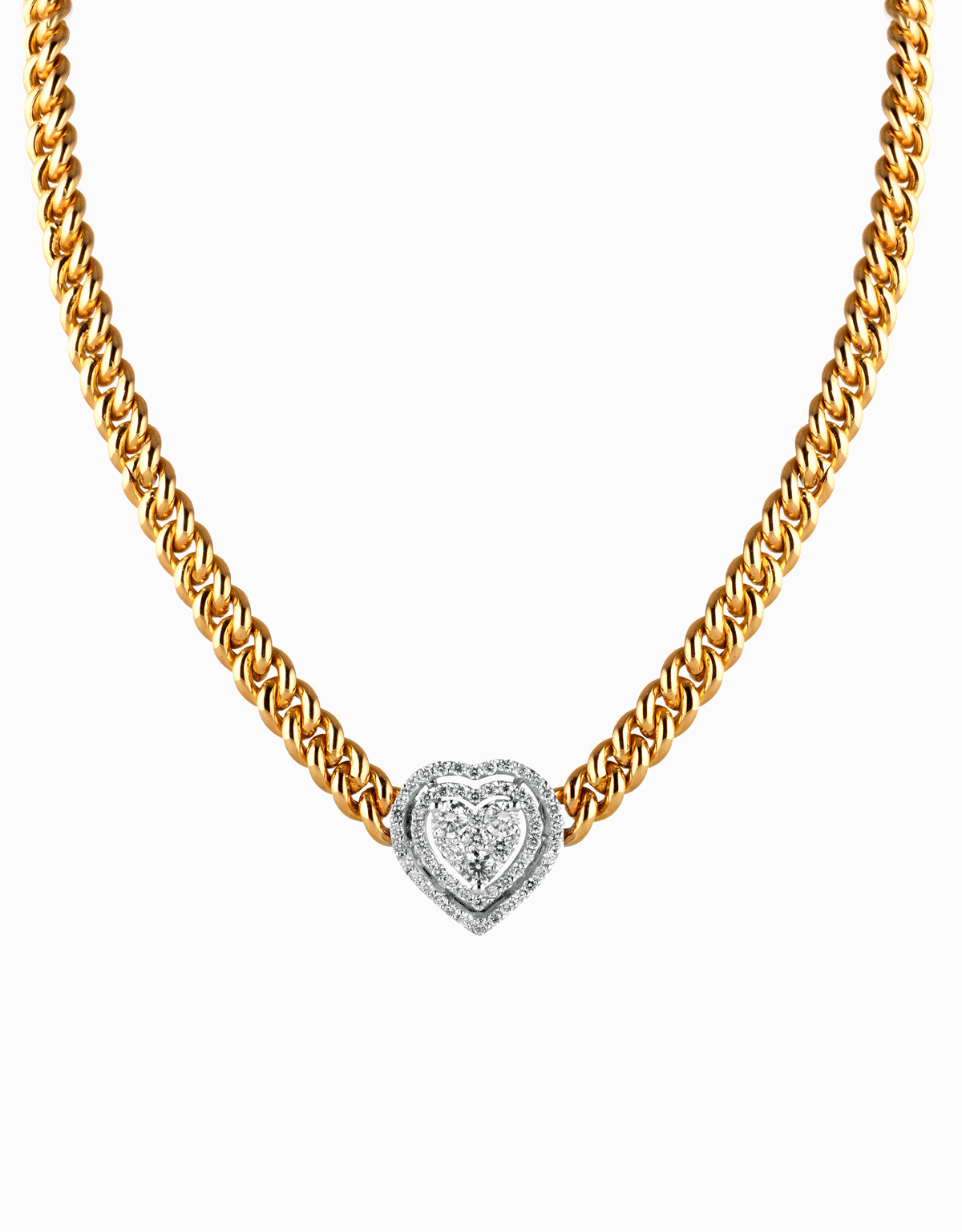 collana grumetta con cuore di diamanti in oro giallo