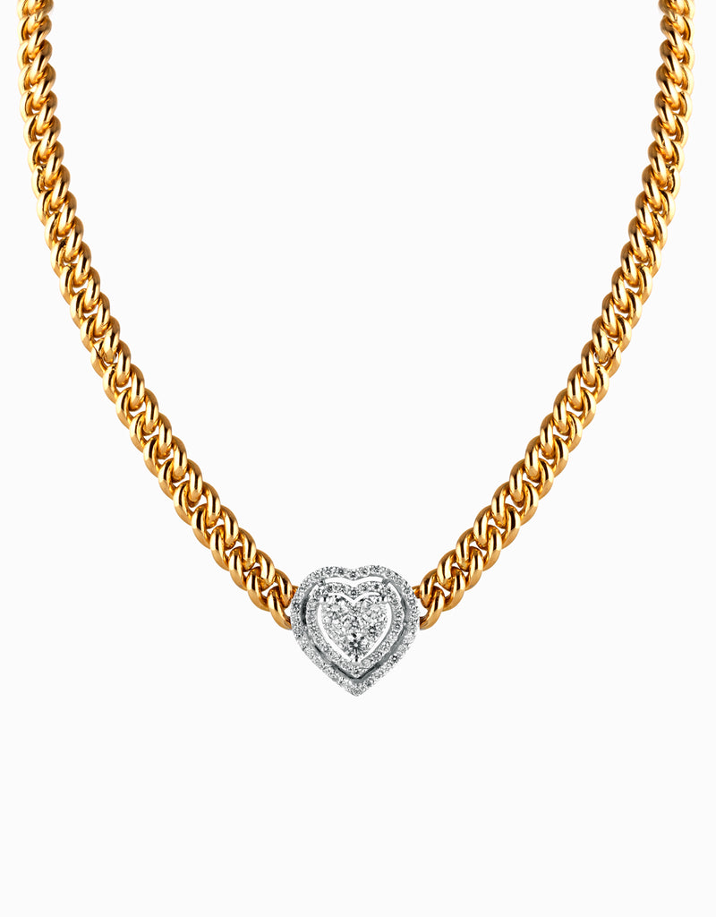 collana grumetta con cuore di diamanti in oro giallo