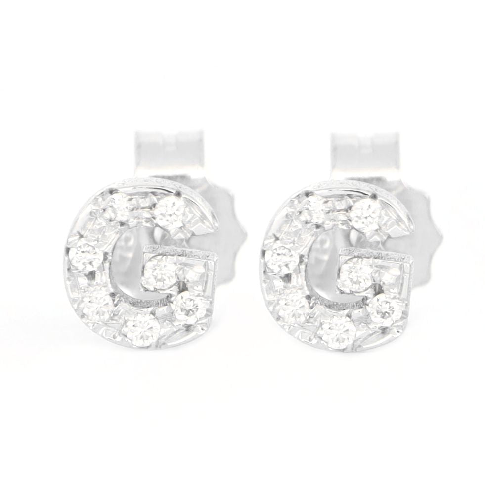 ORECCHINI PICCOLI  LETTERA ORO BIANCO  CON DIAMANTI