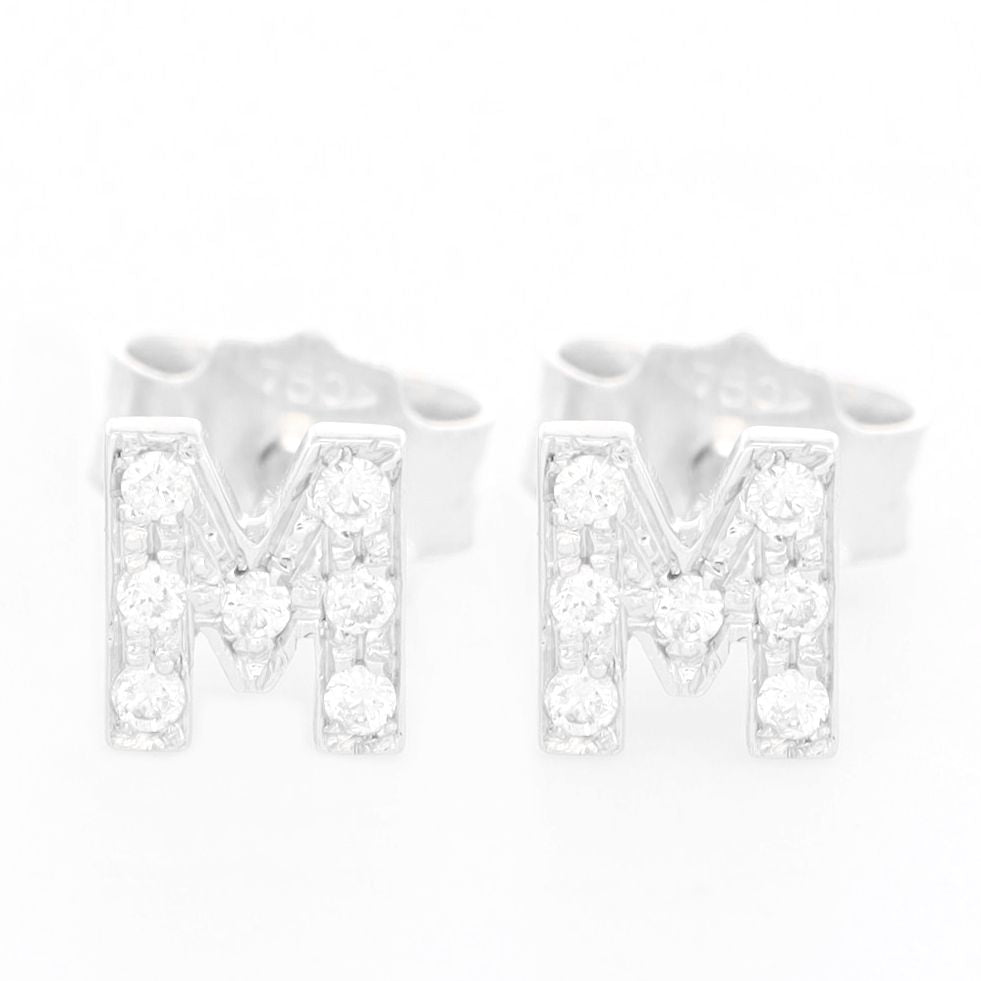 ORECCHINI PICCOLI  LETTERA ORO BIANCO  CON DIAMANTI