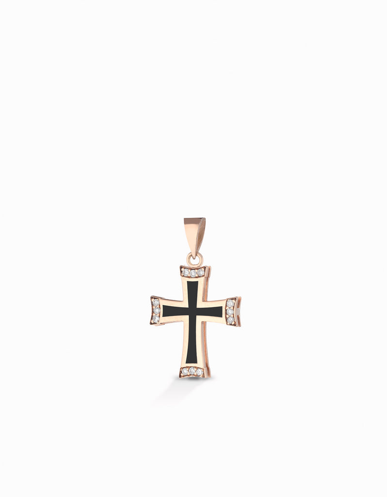 Croce in oro rosa con diamanti e smaltata  nero