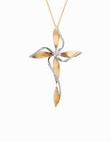 Croce grande flower stilizzata in oro giallo 18 kt e diamanti Dalù Gioielli 