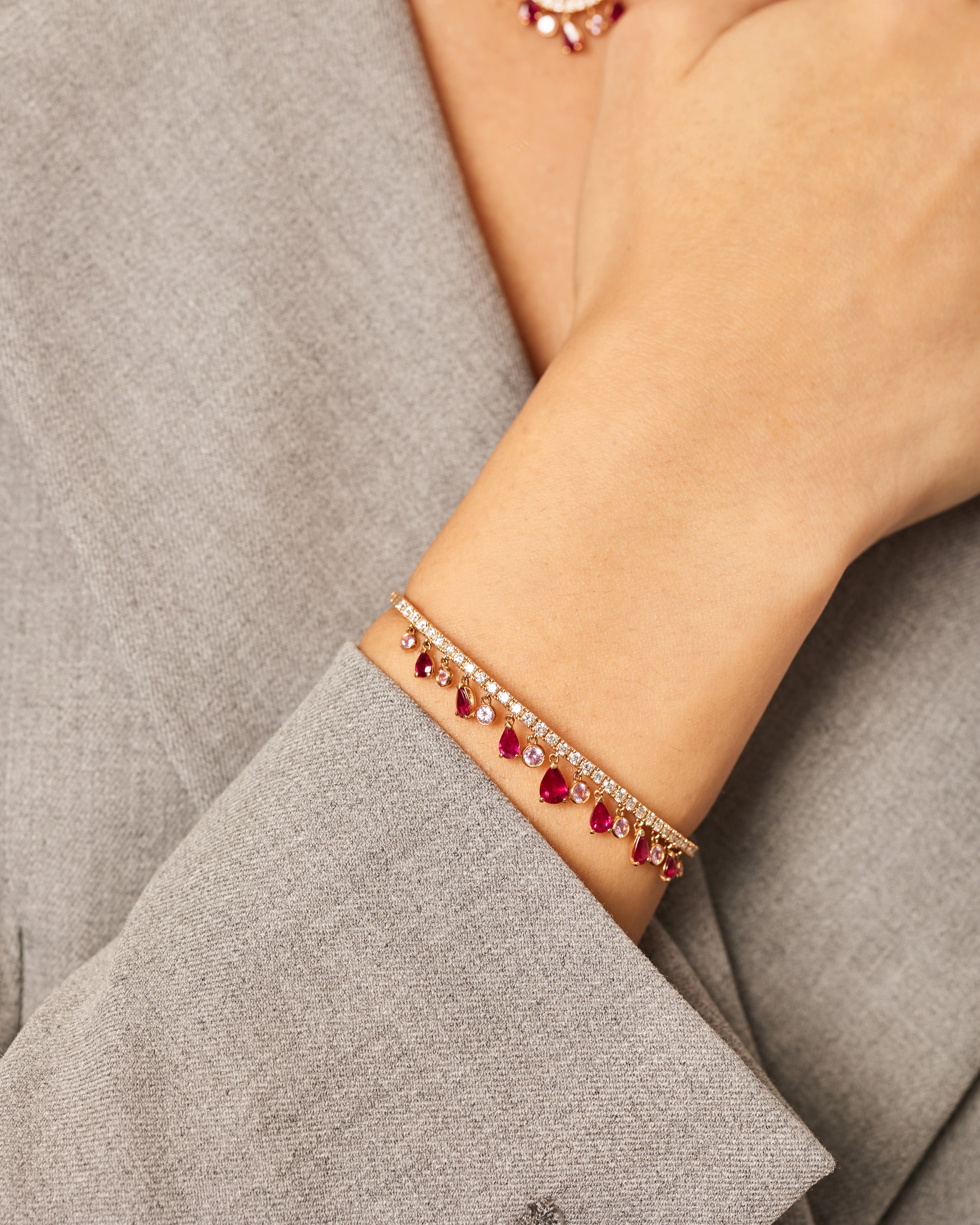 bracciale con gocce rubini e diamanti