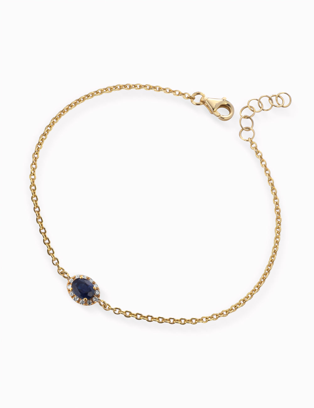 BRACCIALE CATENA IN ORO GIALLO CON DIAMANTI E ZAFFIRO CENTRALE