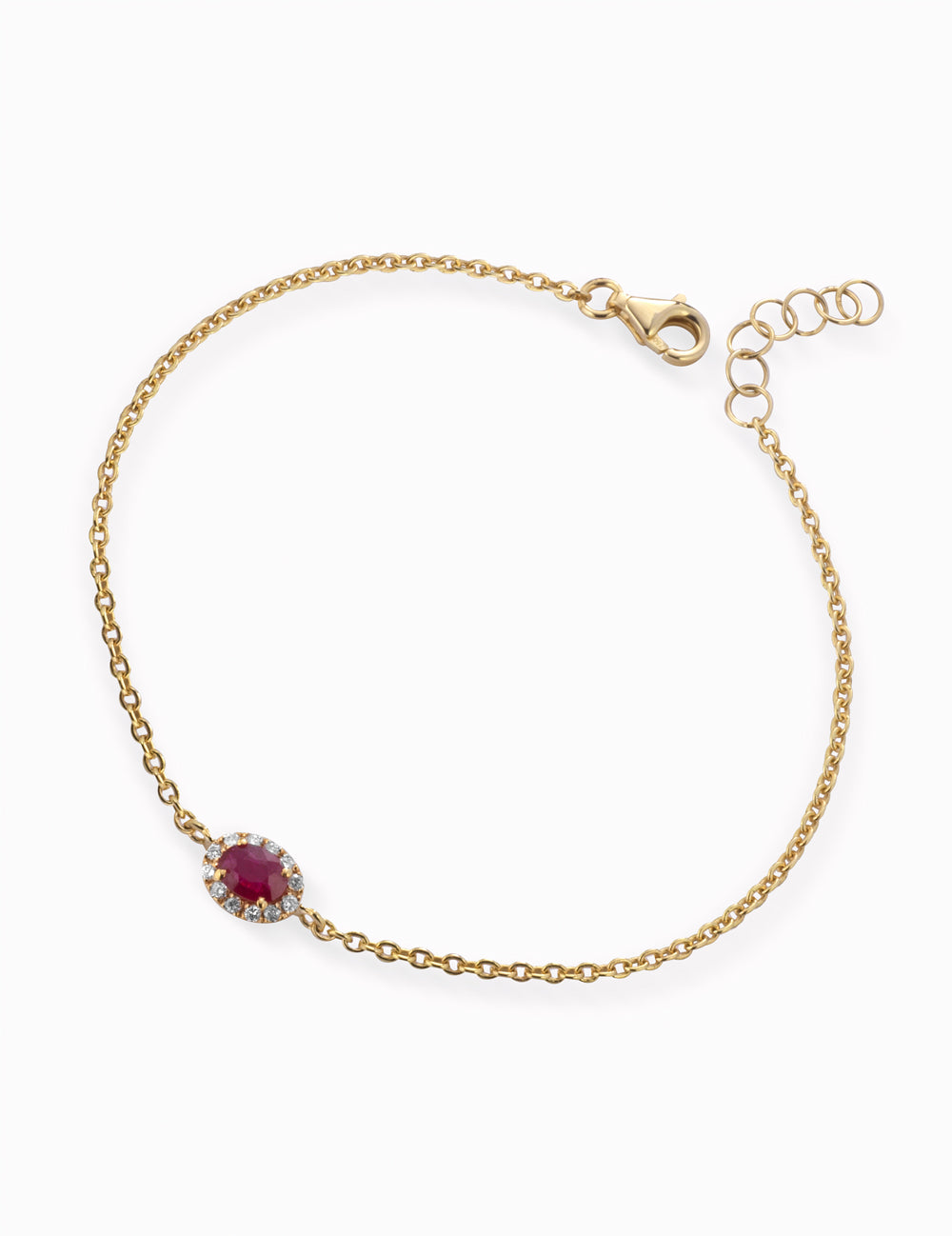 BRACCIALE CATENA IN ORO GIALLO CON DIAMANTI E RUBINO CENTRALE