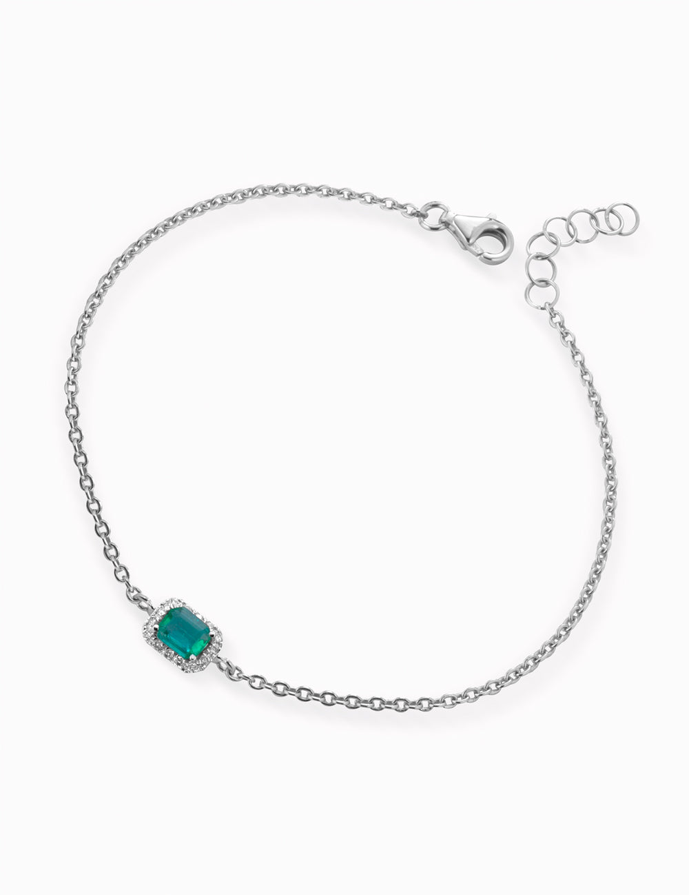 BRACCIALE CATENA IN BIANCO CON DIAMANTI E SMERALDO CENTRALE