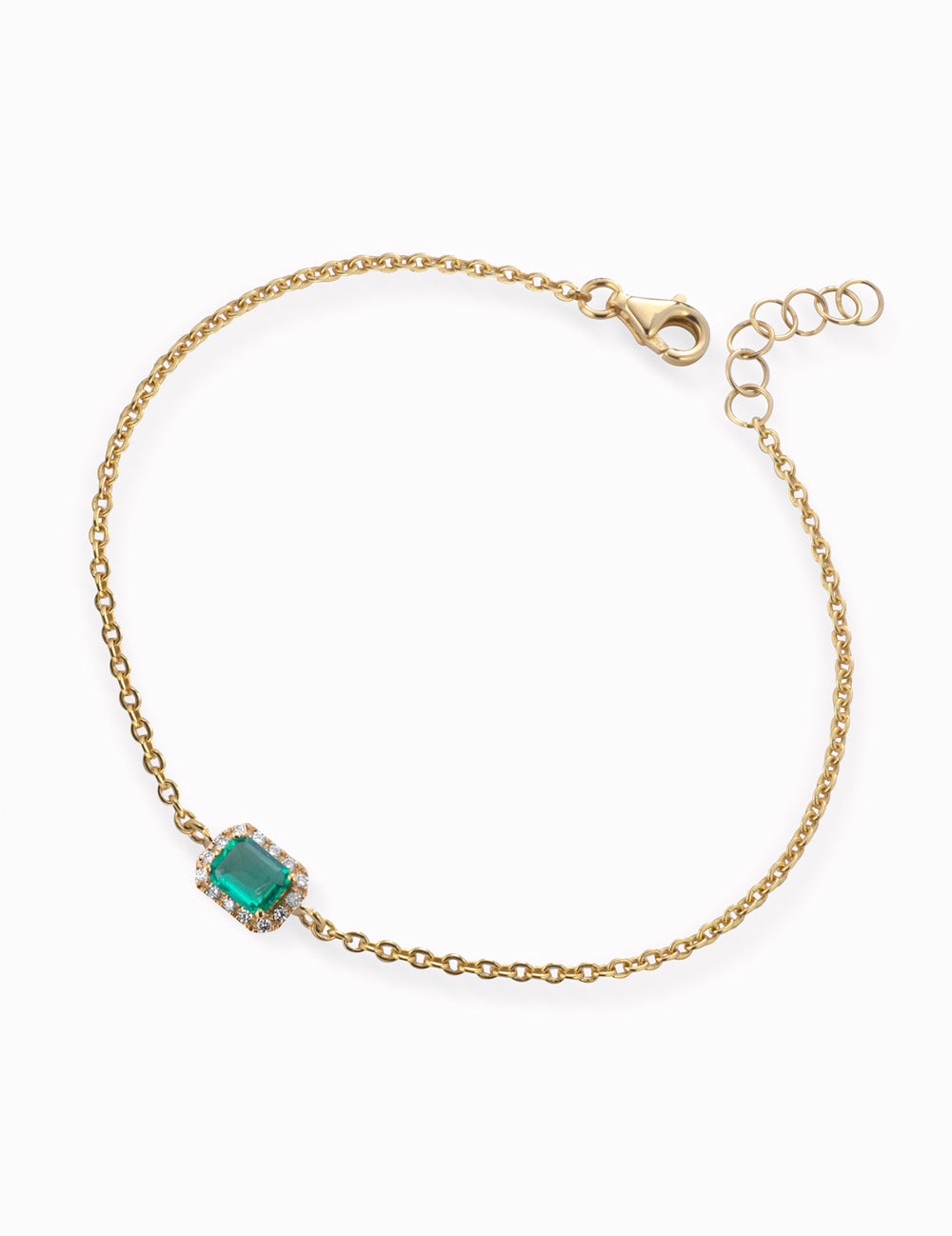 BRACCIALE CATENA IN ORO GIALLO CON DIAMANTI E SMERALDO CENTRALE