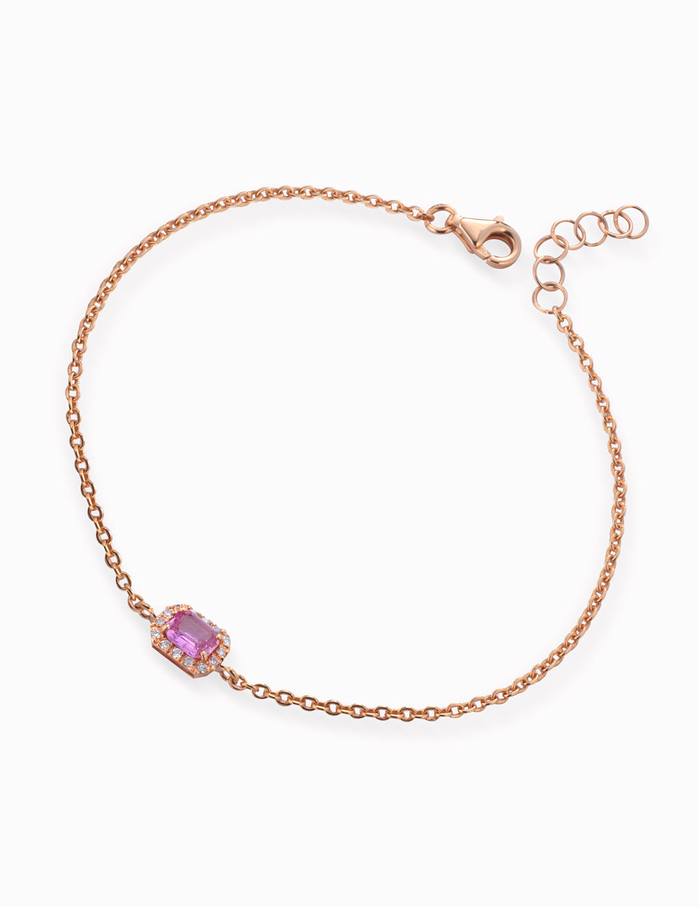 BRACCIALE CATENA IN ORO ROSA CON DIAMANTI E ZAFFIRO ROSA CENTRALE