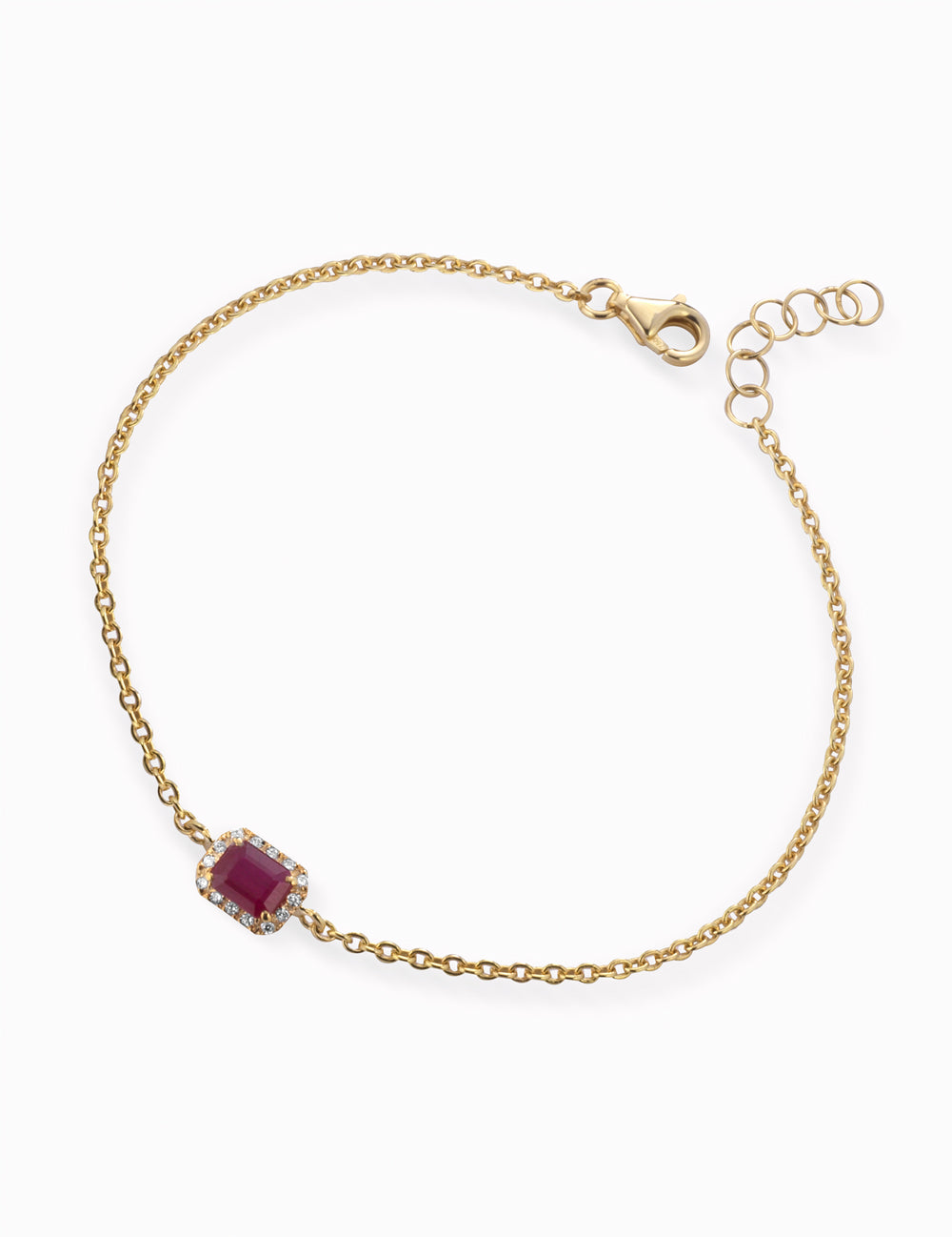 BRACCIALE CATENA IN ORO GIALLO CON DIAMANTI E RUBINO CENTRALE