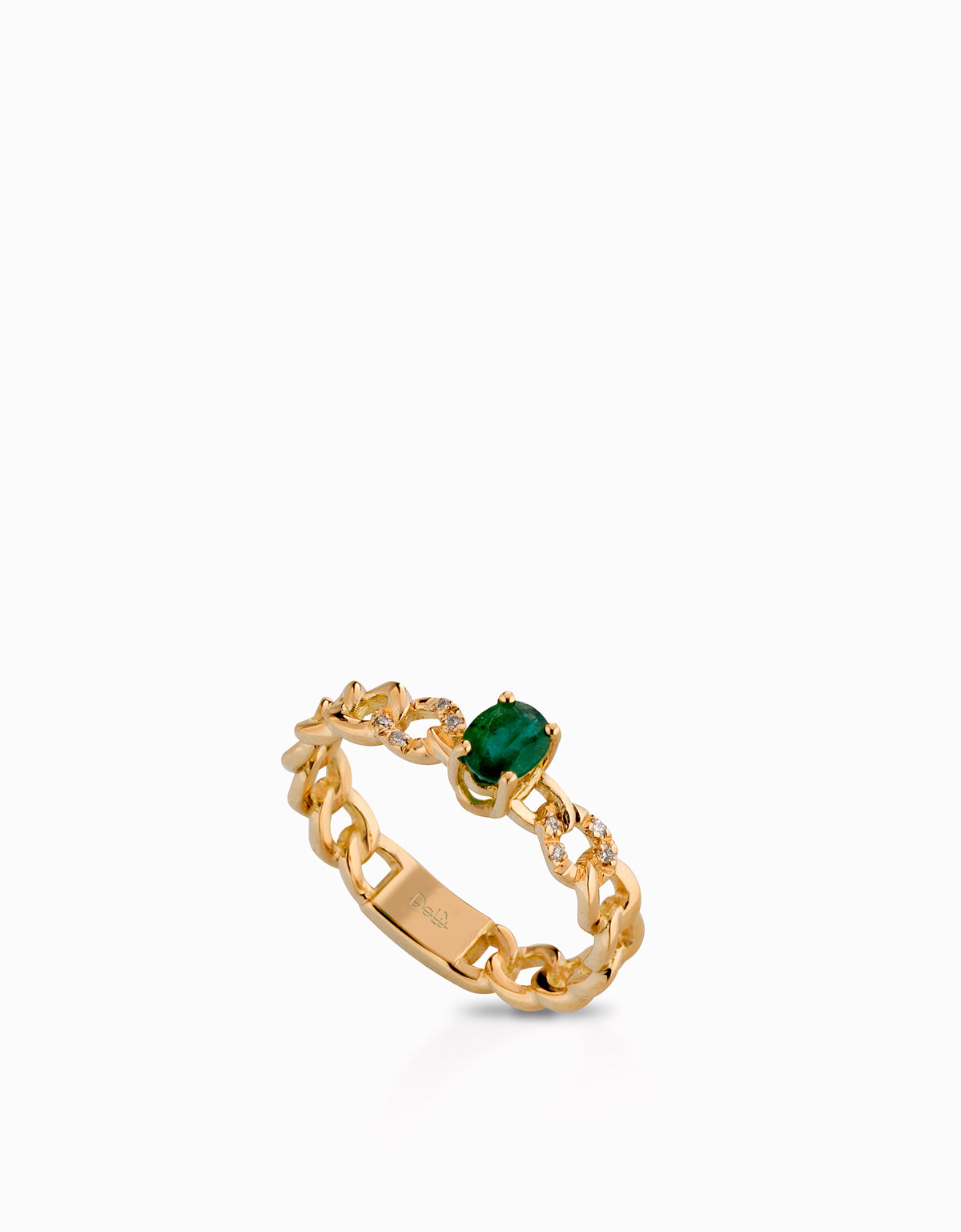 ANELLO GRUMETTA IN ORO GIALLO CON DIAMANTI E SMERALDO CENTRALE