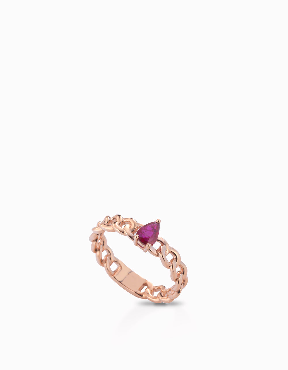 ANELLO IN ORO ROSA CON DIAMANTI E RUBINO A GOCCIA CENTRALE