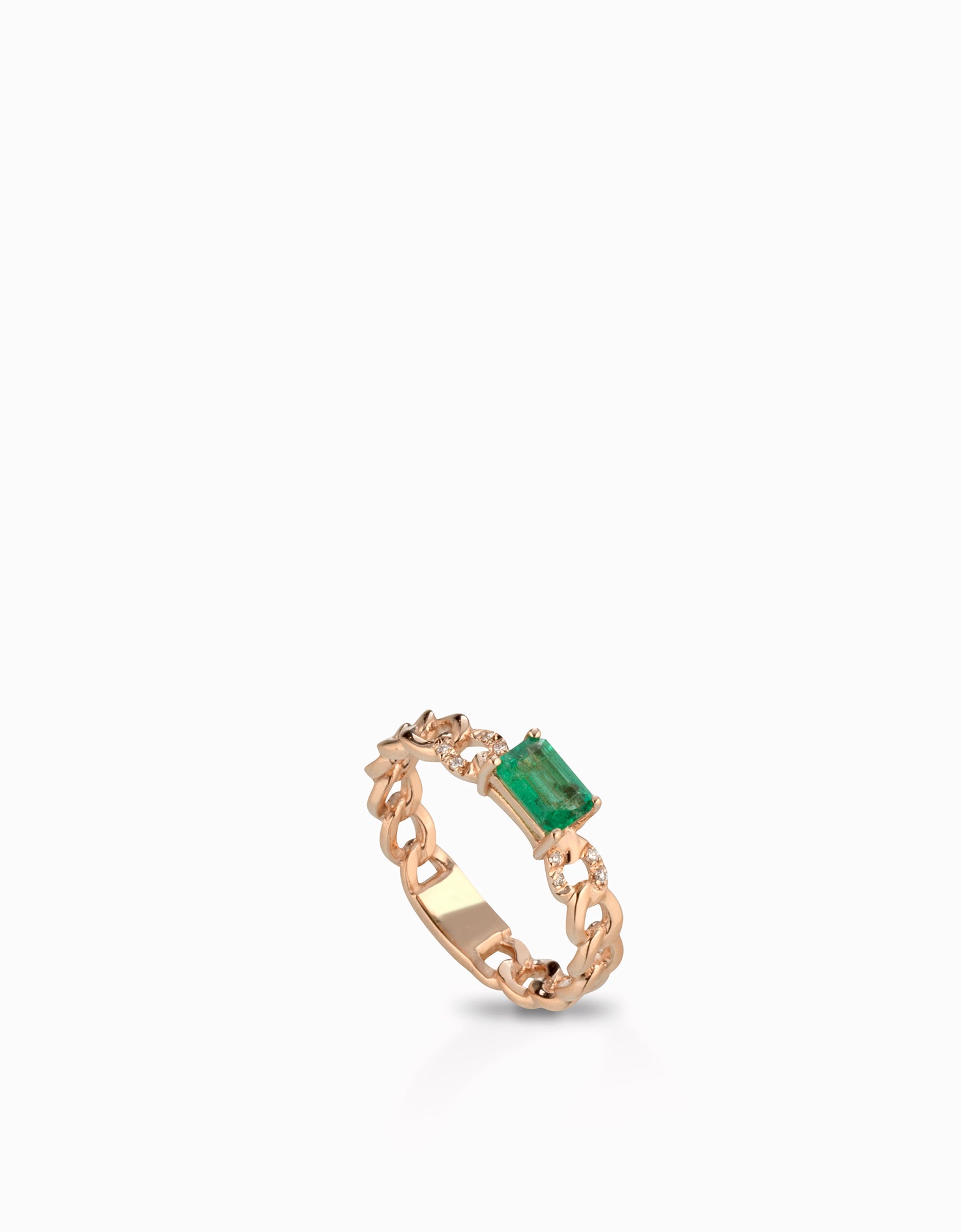Anello grumetta con smeraldo centrale e diamanti  oro rosa