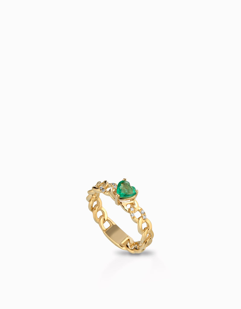 Anello grumetta con cuor centrale smeraldo e diamanti in oro giallo