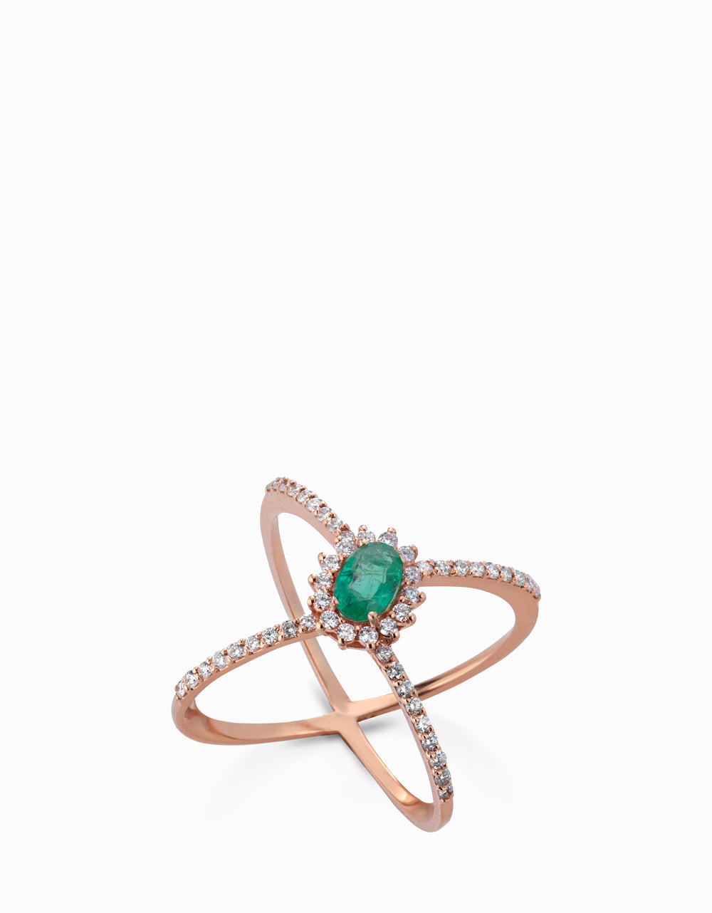 ANELLO FANTASIA CON DIAMANTI E SMERALDO CENTRALE IN ORO ROSA