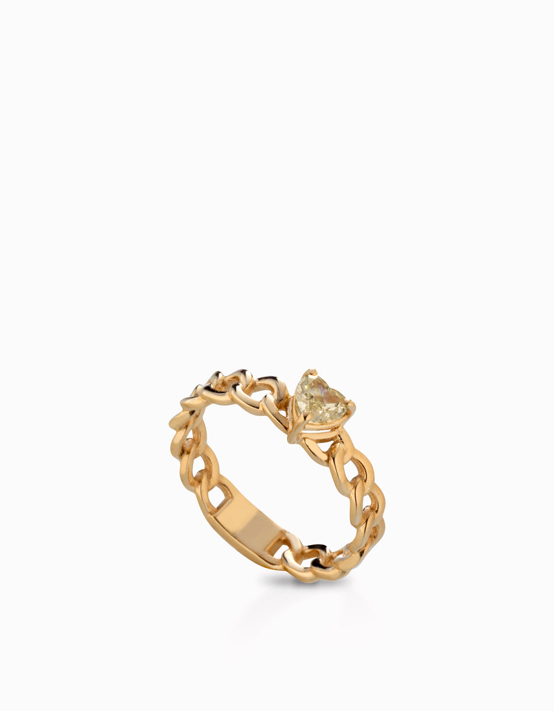 anello grumetta con pietra fancy centrale a cuore in oro giallo