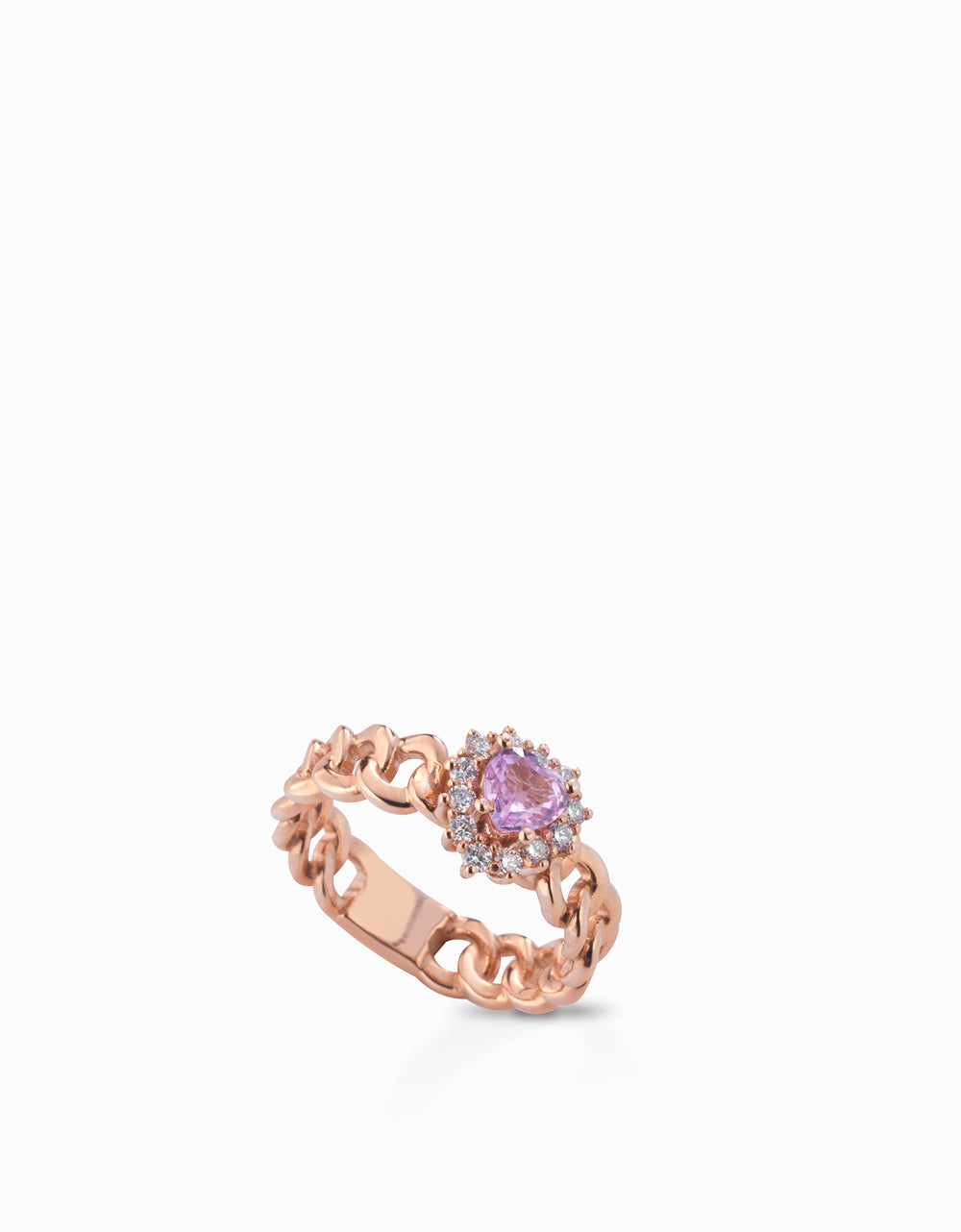 ANELLO CUORE CON DIAMANTI E ZAFFIRO CENTRALE IN ORO ROSA