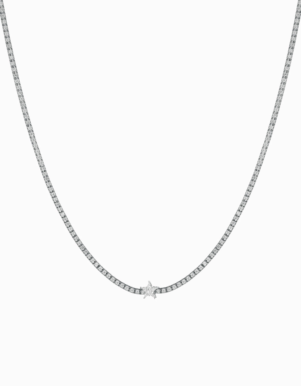 collana tennis con stella centrale in oro bianco