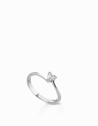 Anello solitario a cuore in oro bianco