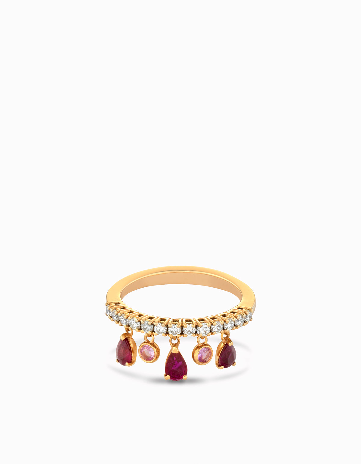 ANELLO CON GOCCE DI RUBINO PENDENTI