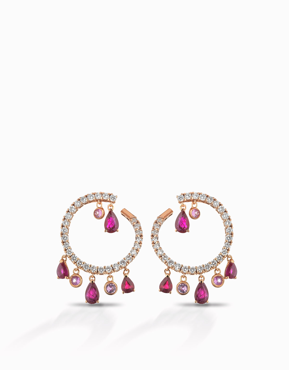 ORECCHNI CON GOCCE RUBINI E DIAMANTI