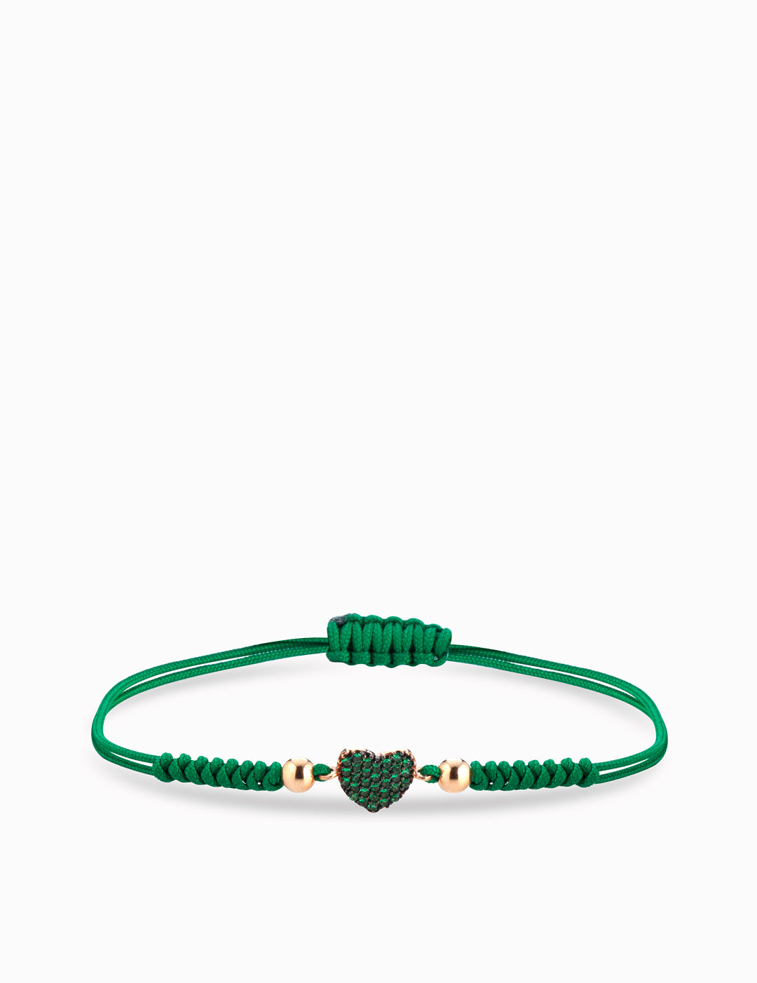 bracciale laccio con cuore e sfere in oro rosa e smeraldi