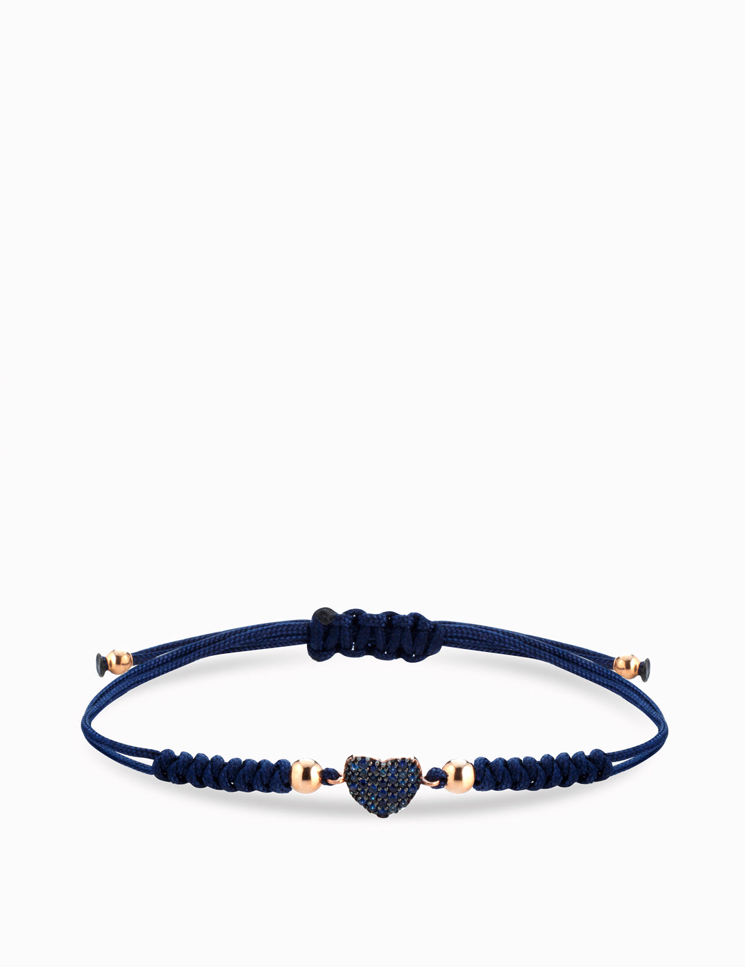 bracciale laccio con cuore e sfere in oro rosa e zaffiri