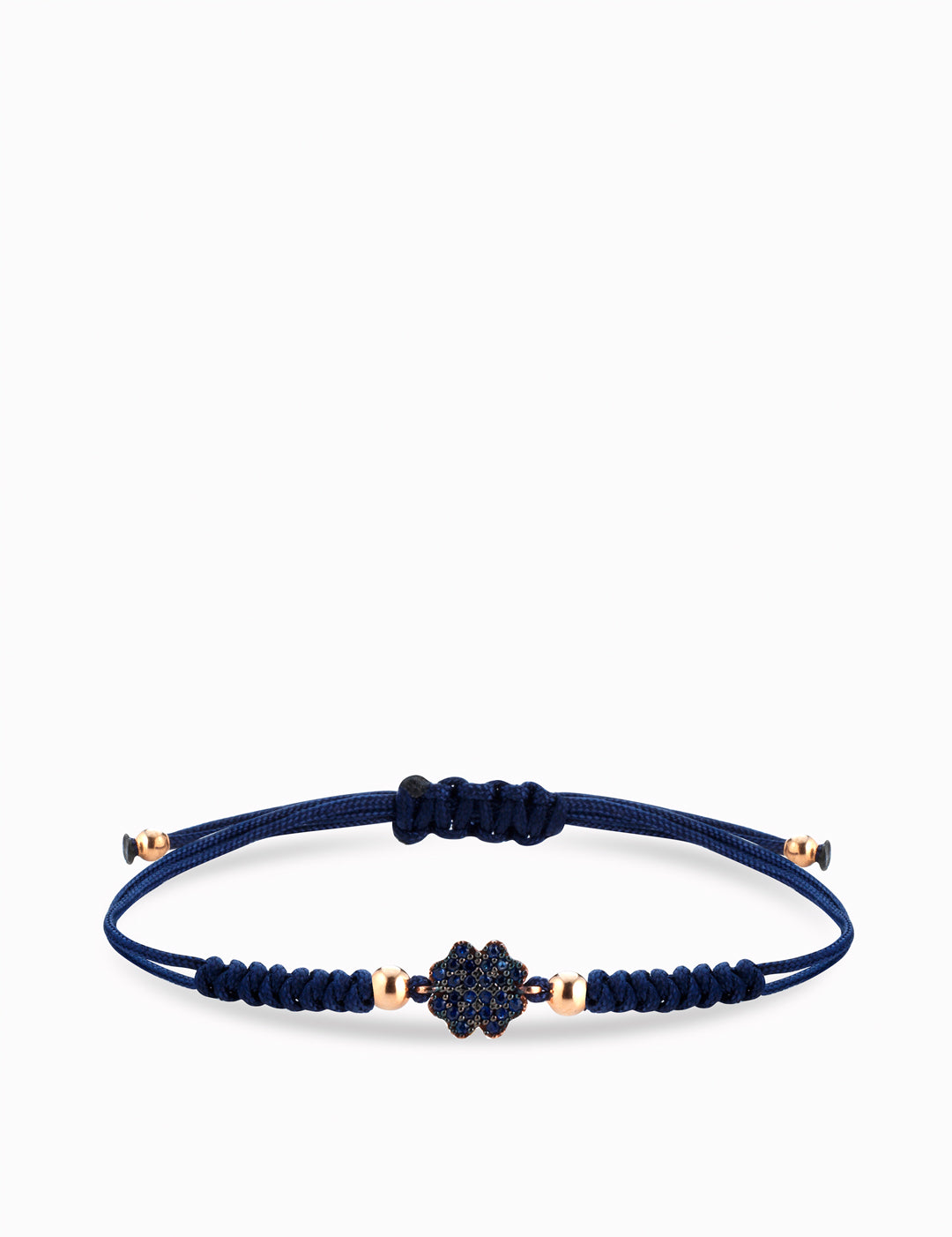 bracciale laccio con quadrifoglio e sfere in oro giallo con zaffiri