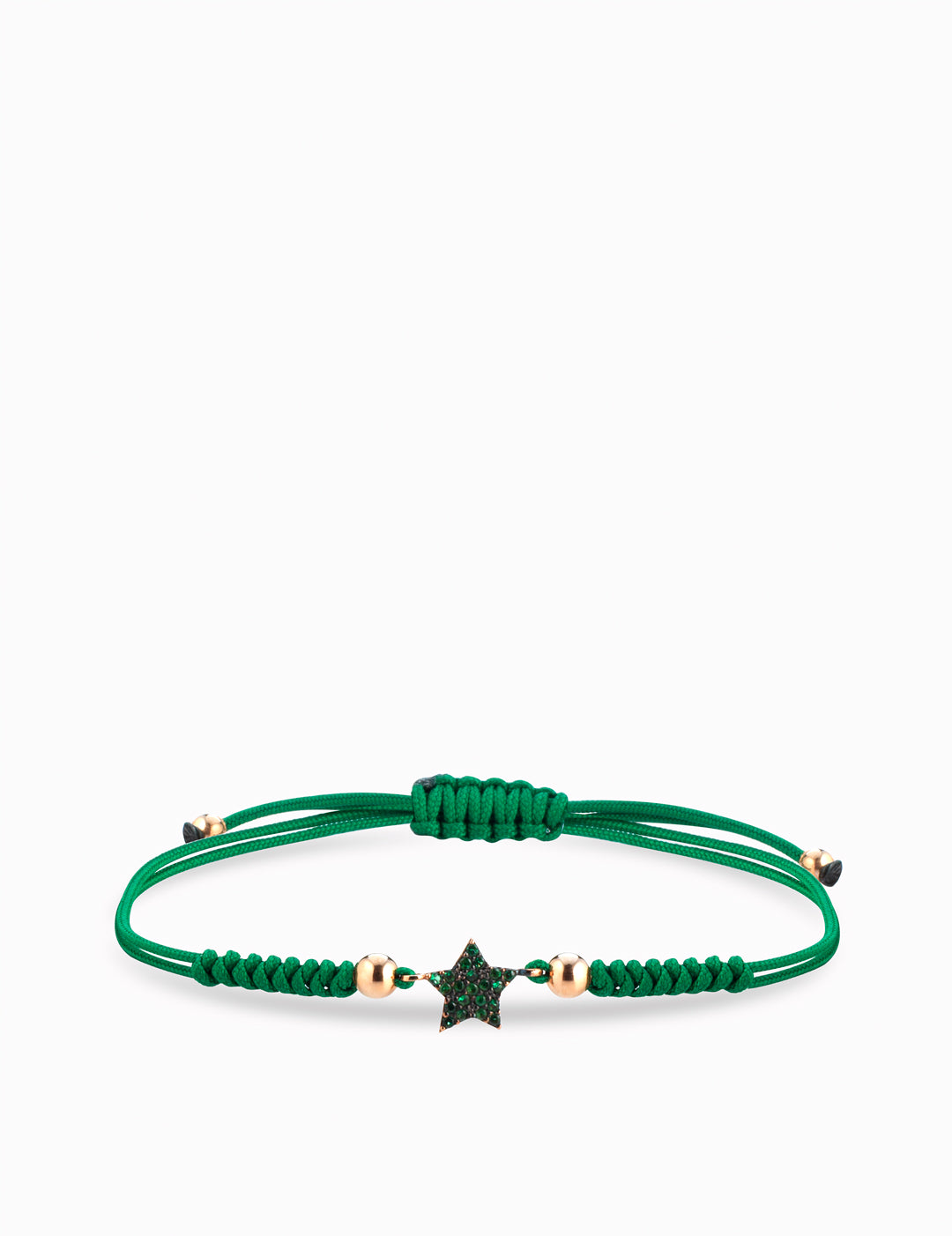 bracciale laccio con stella e sfere in oro giallo con smeraldi