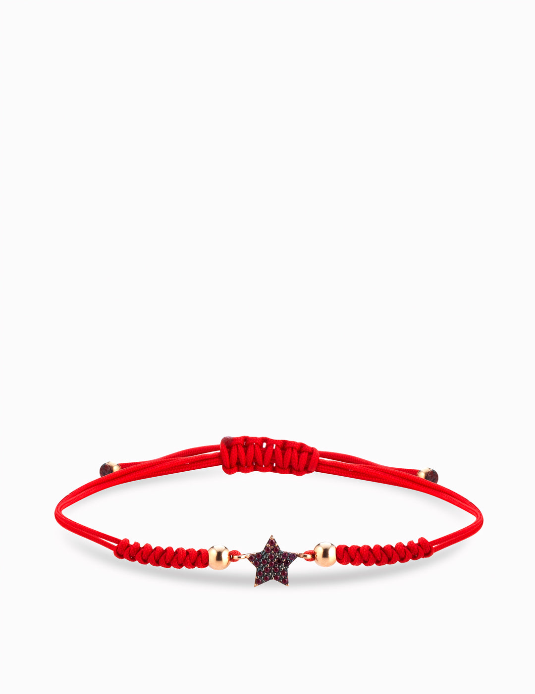 bracciale laccio con stella e sfere in oro rosa con rubini