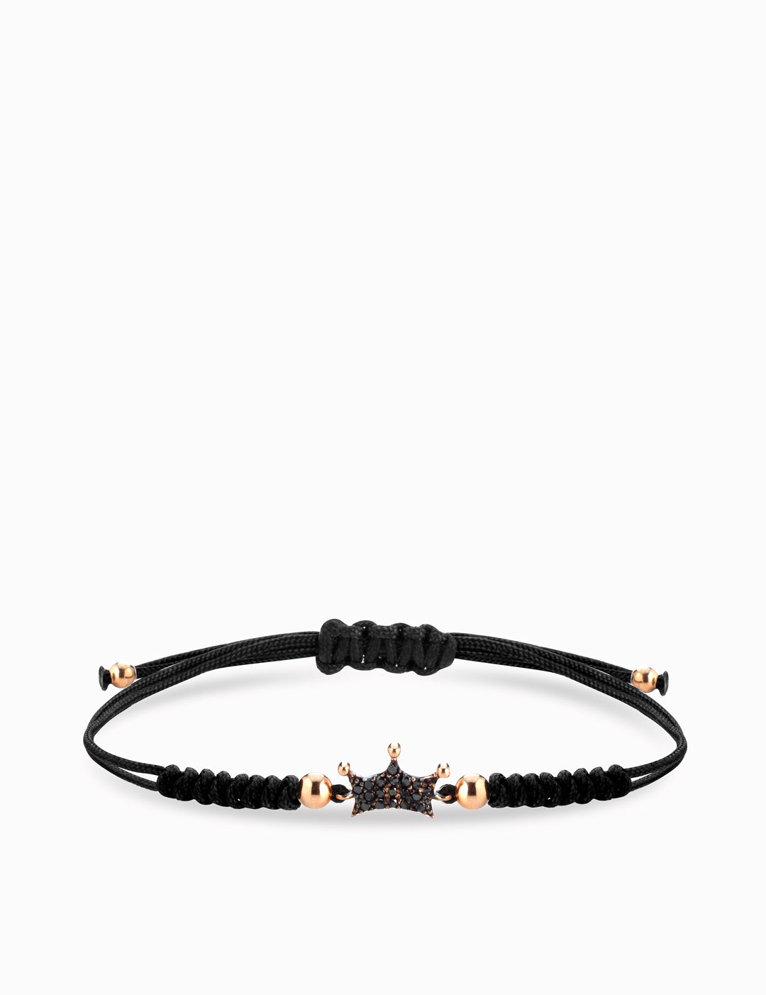 bracciale laccio con corona e sfere in oro giallo con smeraldi