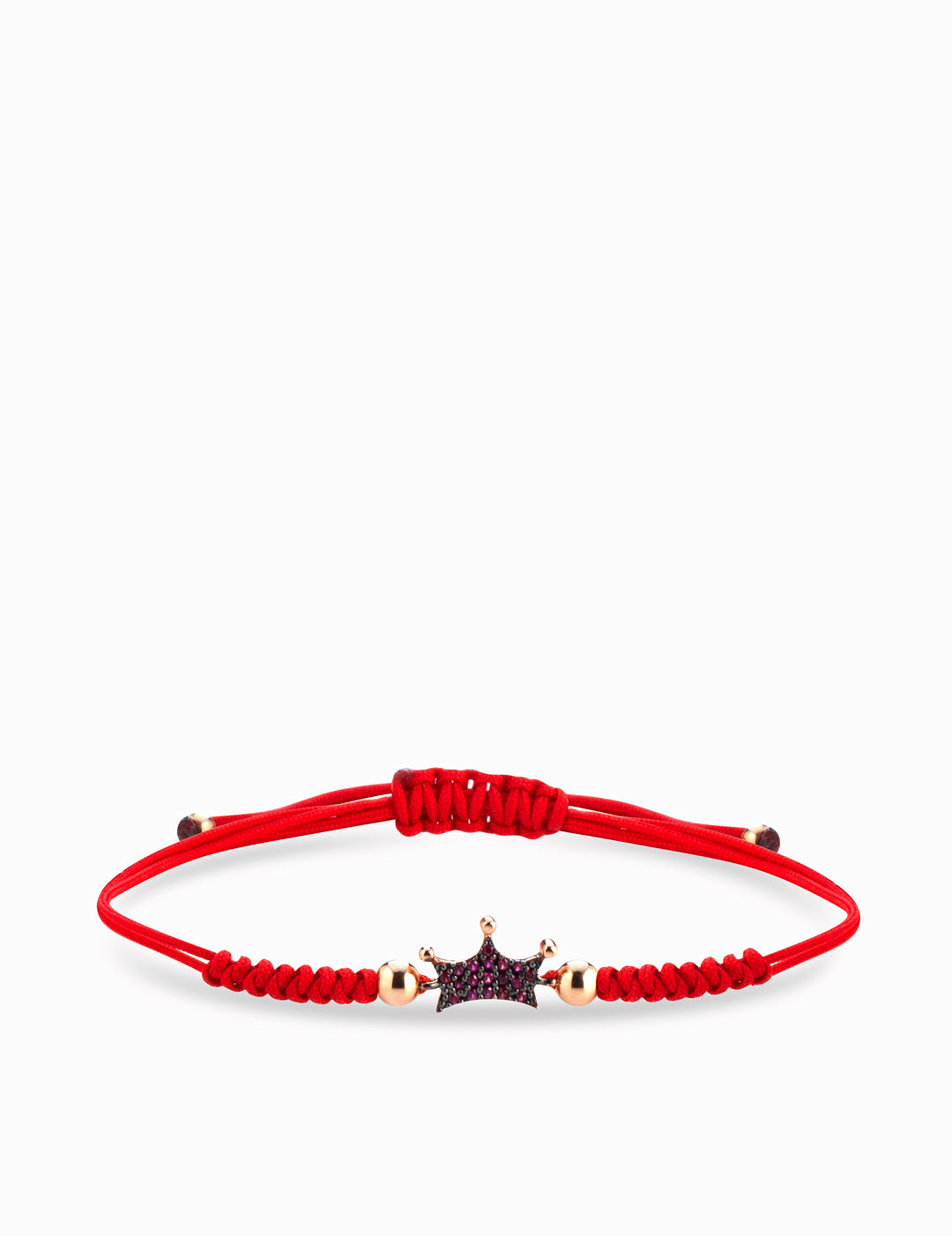 bracciale laccio con corona e sfere in oro rosa con rubini