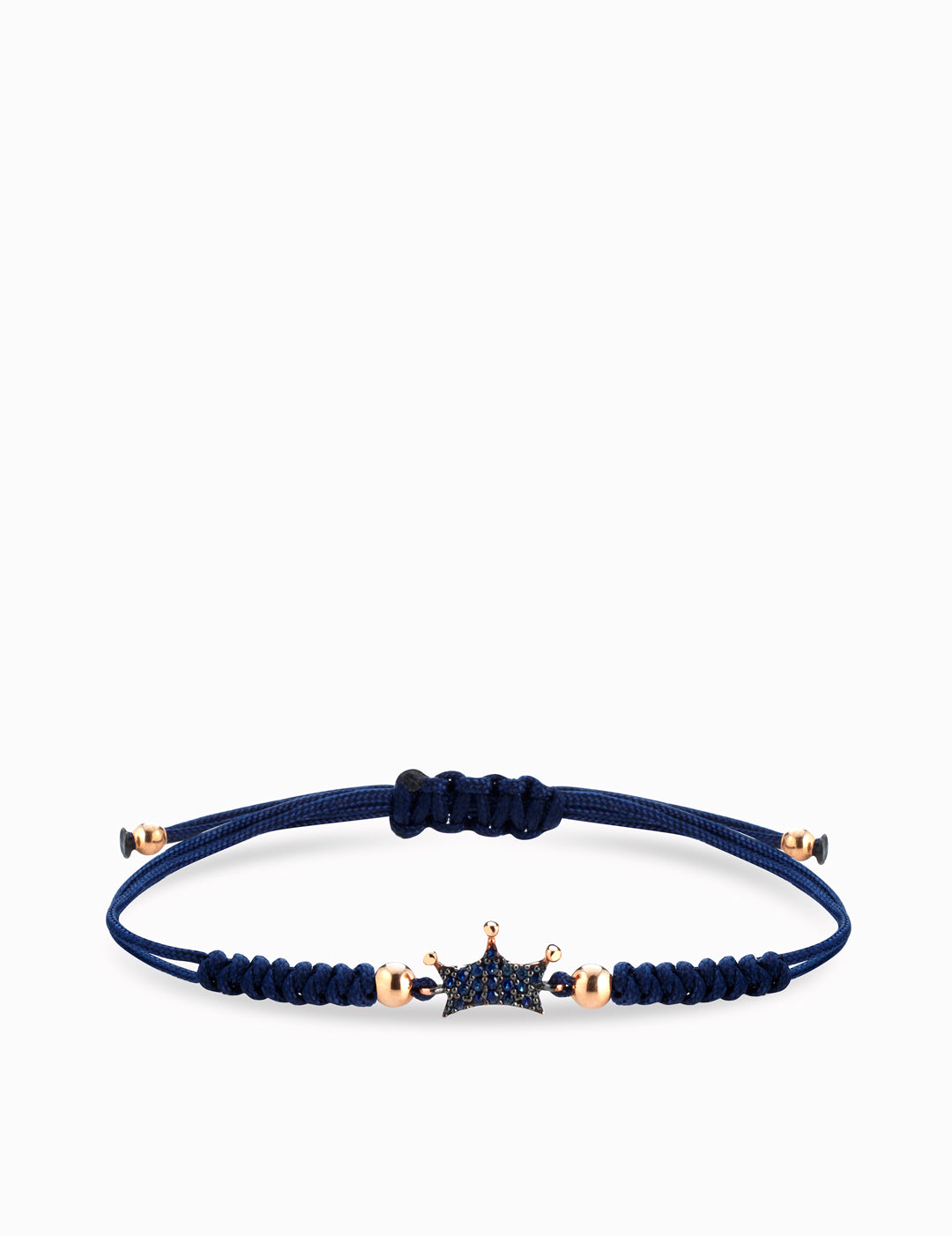 bracciale laccio con corona e sfere in oro giallo con zaffiri