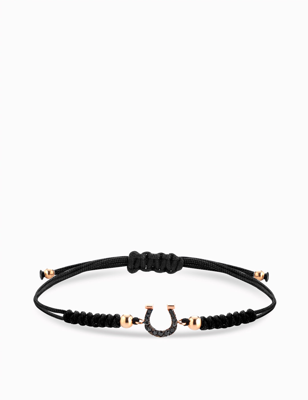 bracciale laccio con ferro di cavallo e sfere in oro giallo e diamanti neri