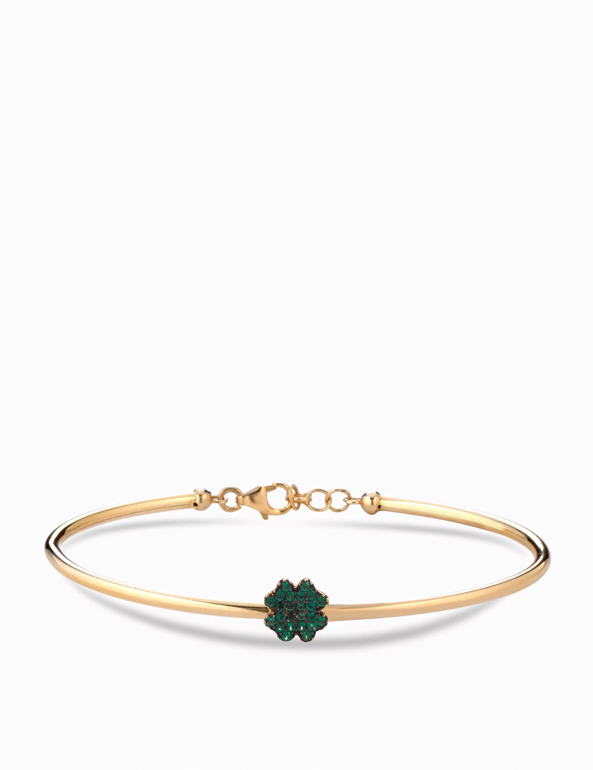 Bracciale rigido con quadrifoglio in oro giallo e smeraldi