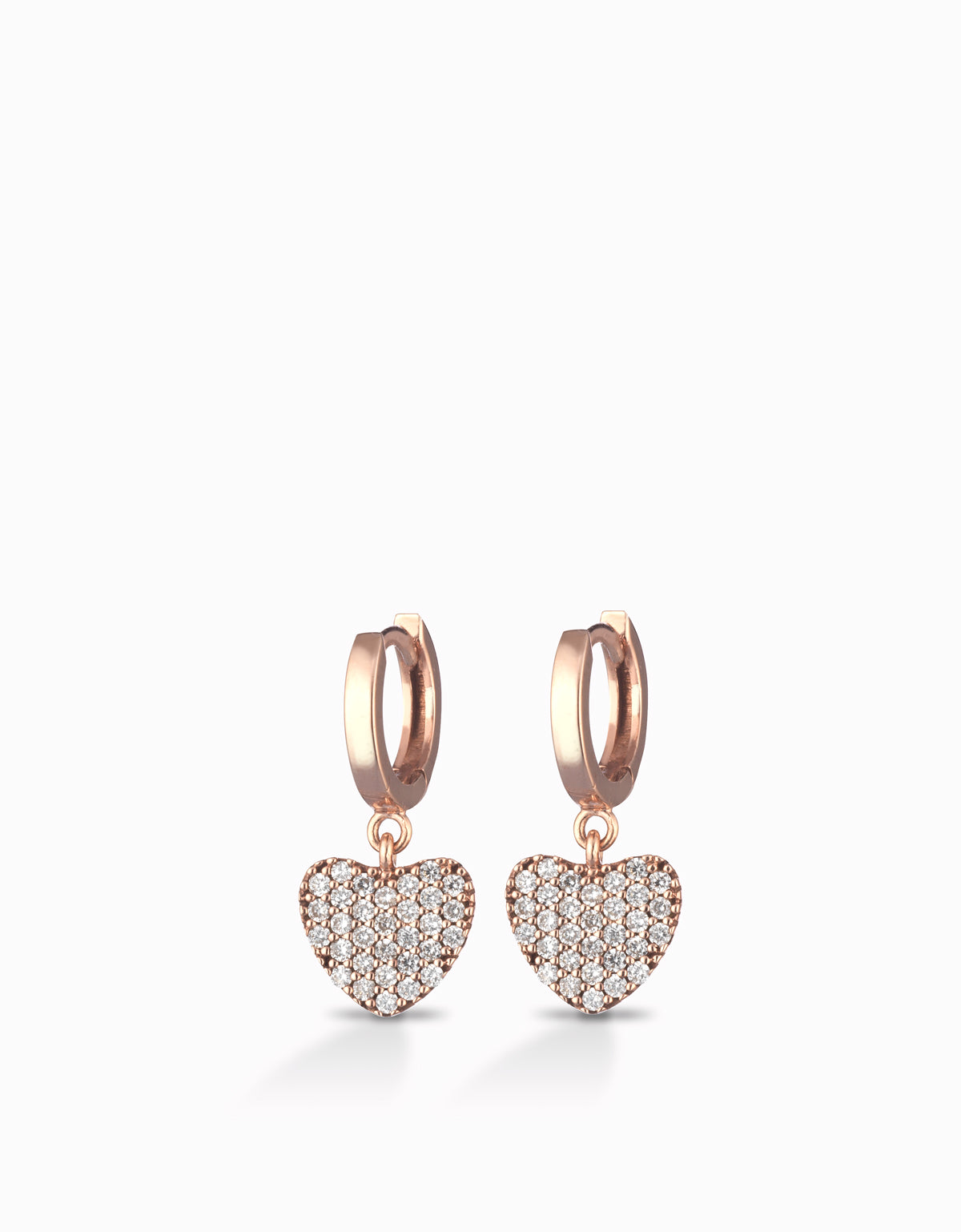ORECCHINI IN ORO ROSA A CERCHIO PENDENDTI CON CUORE GRANDE DI DIAMANTI