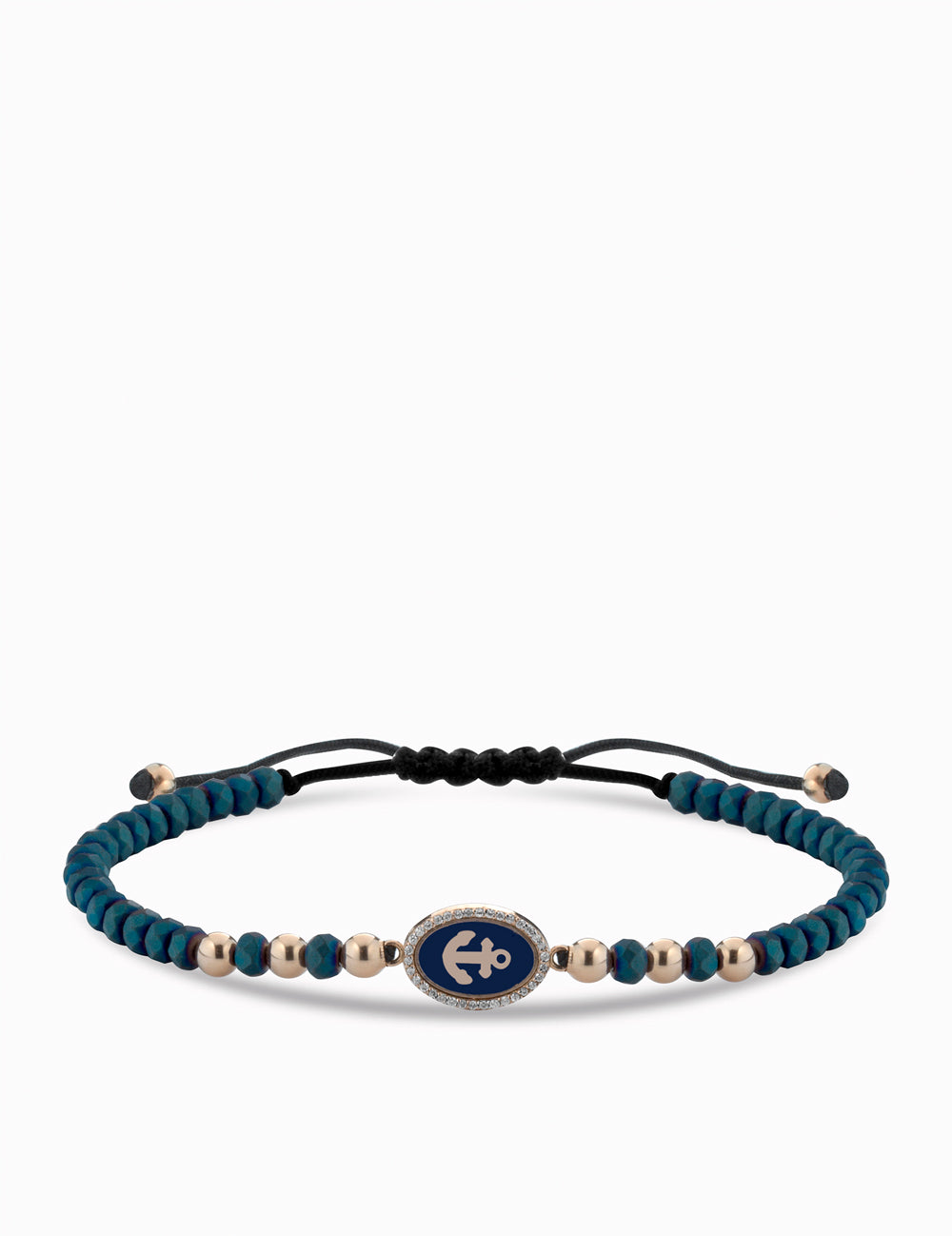 bracciale ancora smaltata blu oro rosa con ematite e diamanti