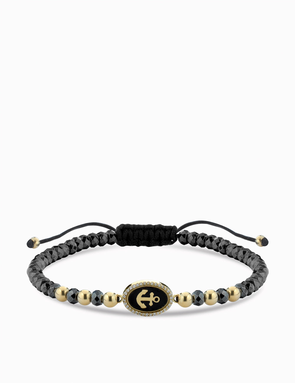 bracciale ancora smaltata nero oro giallo  con ematite e diamanti