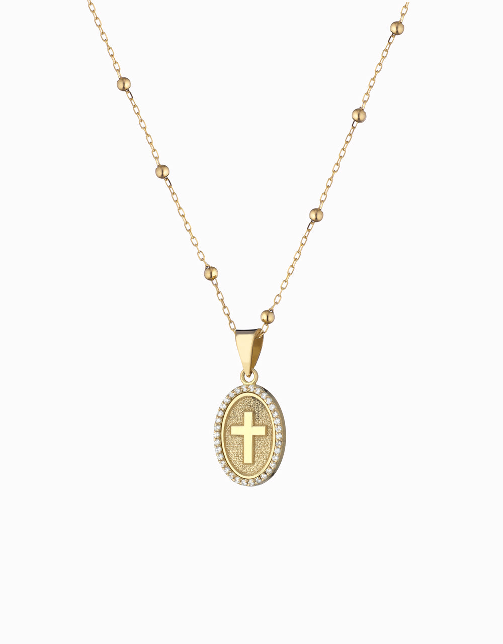 ciondolo in oro giallo con croce centrale  e diamanti