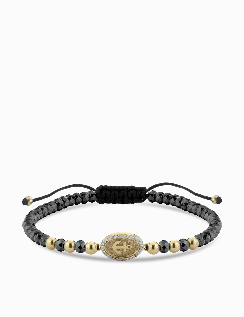 bracciale ancora in oro giallo con ematite e diamanti