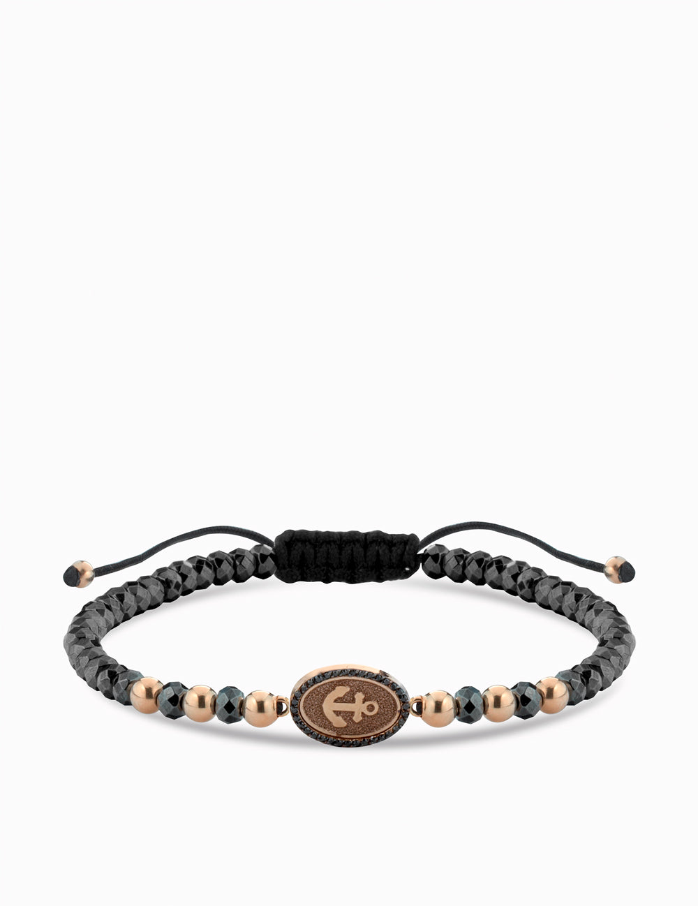 bracciale ancora in oro rosa con ematite e diamanti neri