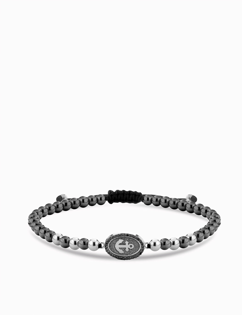 bracciale ancora in oro bianco con ematite e diamanti neri