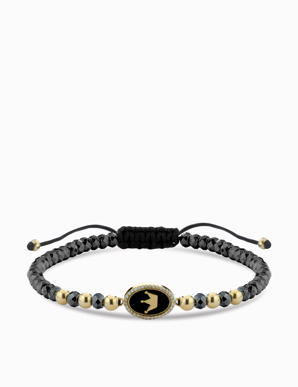 bracciale con corona smaltata nera con ematite oro giallo e diamanti