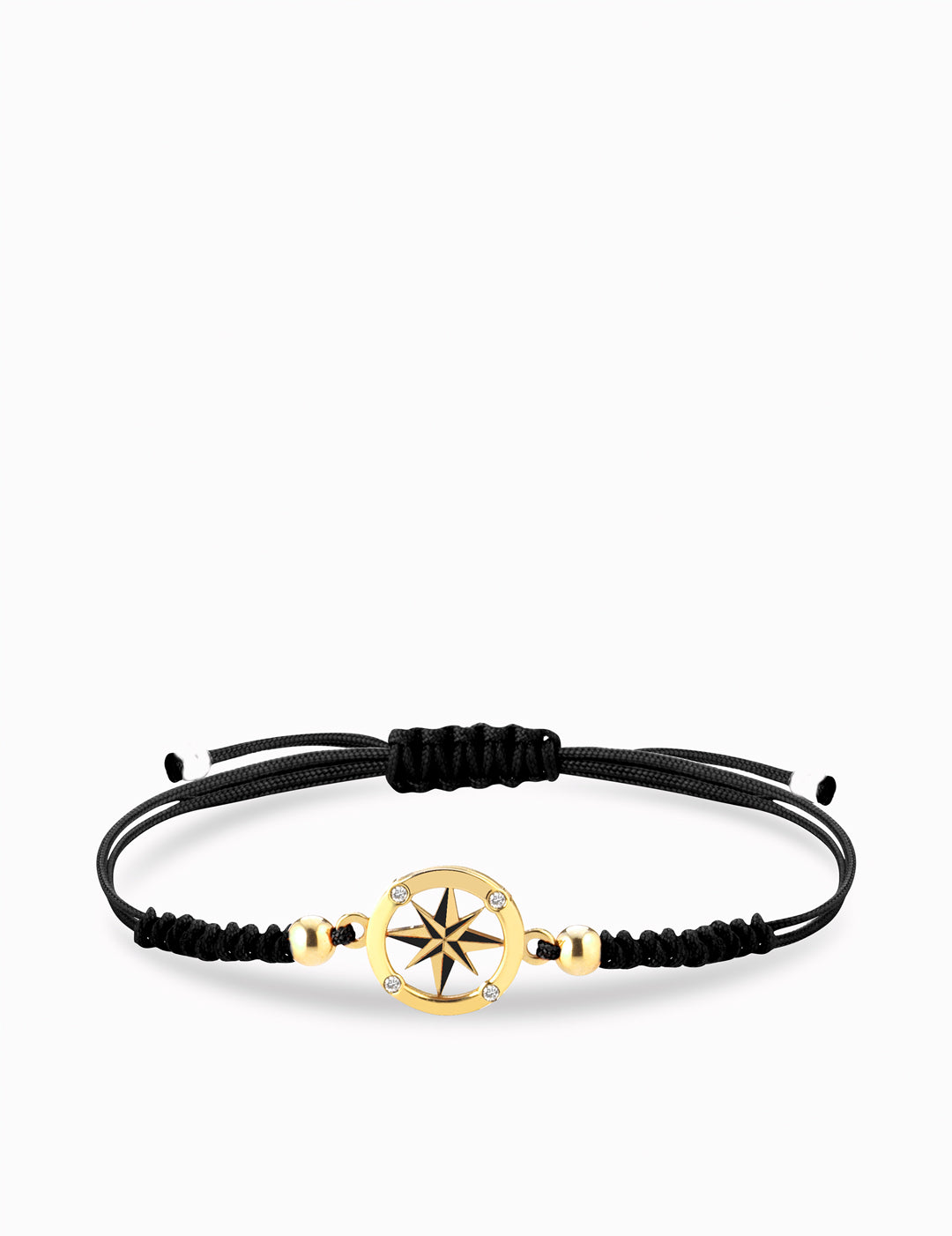 bracciale laccio con rosa dei venti e sfere in oro giallo e diamanti