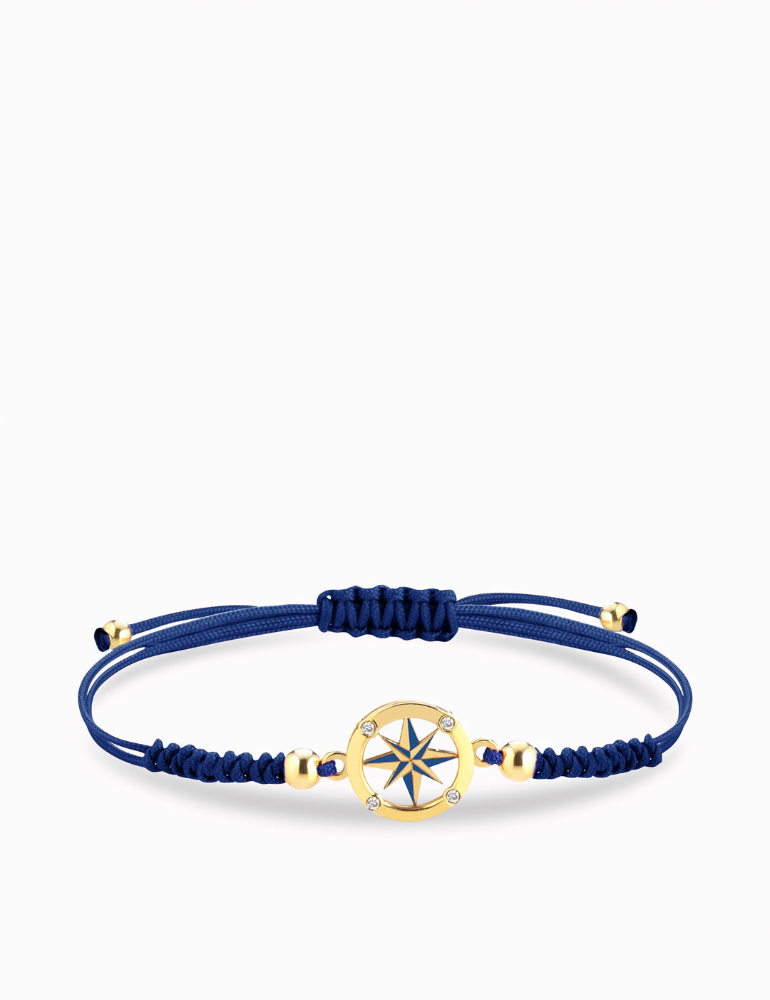 bracciale laccio con rosa dei venti e sfere in oro giallo e diamanti